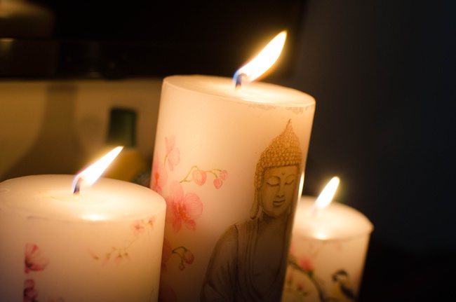 Aura Decor Set из 3-х столбовых спа-свечей с изображением Будды и птицами (3 * 3, 3 * 4, 3 * 6 дюймов)