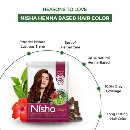Nisha Natural Henna Hair Color 30g Natural Brown, Pack of 10