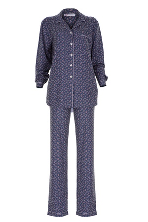 TENCEL - BİYELİ BAYAN PİJAMA TAKIM -PETROL ŞAL DESENLİ