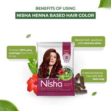 Nisha Natural Henna Hair Color 30g Natural Brown, Pack of 10