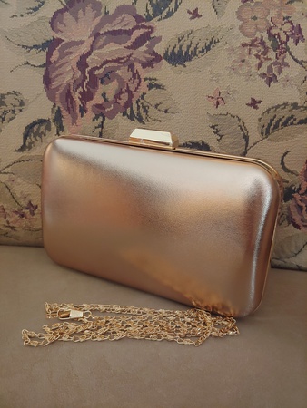 Metal Kasalı Abiye El Çantası - Altın Rengi