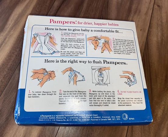 老式帮宝适 Overnight 1974 蓝盒婴儿尿布