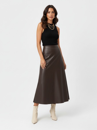 Длинная юбка женская из искусственной кожи