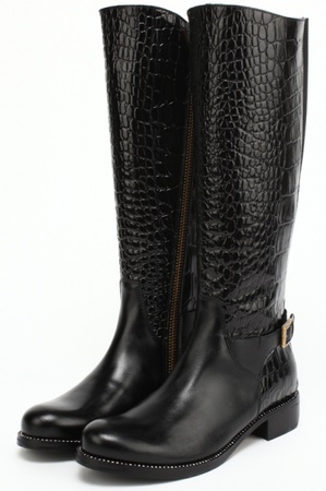 黑色鳄鱼皮靴S091