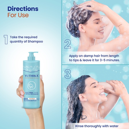 Yuthika Professional Ultracare Sulfate Free Shampoo For Women & Men (1000 ml & 250ml), Total Repair for Damaged, Dry & Frizzy Hair, Perfect For Daily Use