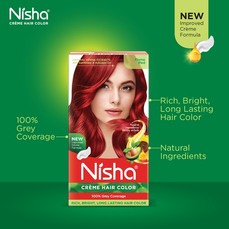Nisha Creme Hair Color | Permanent Long Lasting Red Hair Dye Color Kit | Flame Red | 5.07 Oz