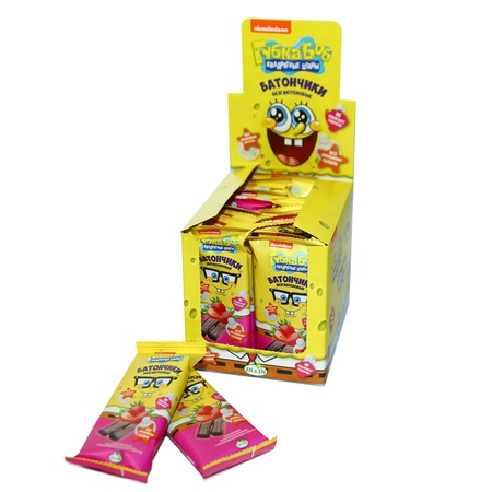 Riegel "SPONGE BOB" mit Erdbeerfüllung, Crème Brûlée-Füllung, mit Schokoladenfüllung 20g