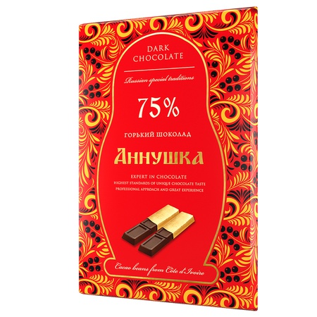 Chocolate "Annushka" portioned bitter 75% cocoa, 100g