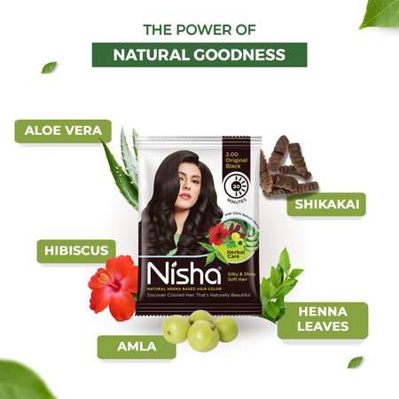 Nisha Hair Colour for Women - Original Black, 10g Each (Pack of 10) | Herbal Conditioning | 100% Henna-Based Hair Colour
