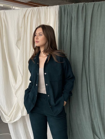 Fitilli kadife takım elbise gömlek+pantolon