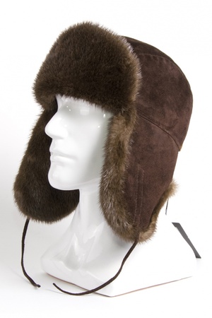 Ушанка из замши с выдрой 170677