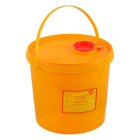 Емкость-контейнер одноразовая (желтого цвета) для сбора острого инструментария класса Б, 6,0 литр.