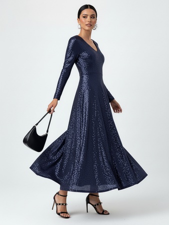 Длинное новогоднее платье в паетках