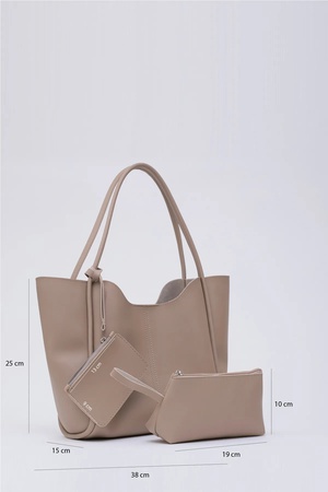 Çıtçıtlı Suni Deri Cüzdanlı Makyaj Çantalı Kadın El Ve Omuz Çantası