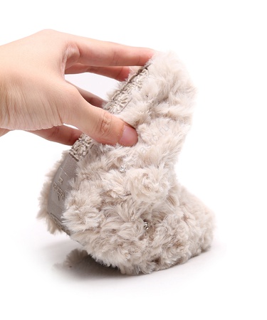 Тапочки с помпонами, усыпанные камнями L-302