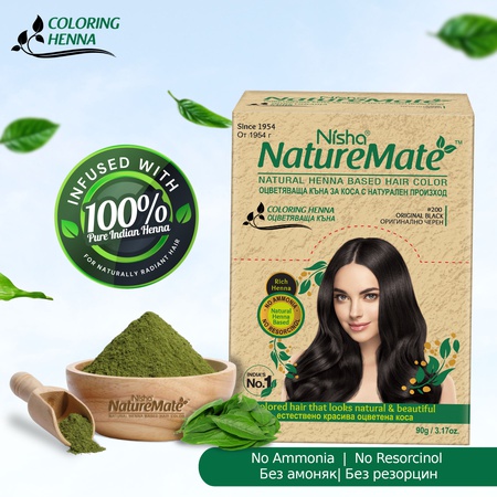 Nisha Naturemate Natural Henna Based Hair Color 90g - Original Black | Ammonia-Free, PPD & Resorcinol Free | 100% Grey Coverage Hair Colour