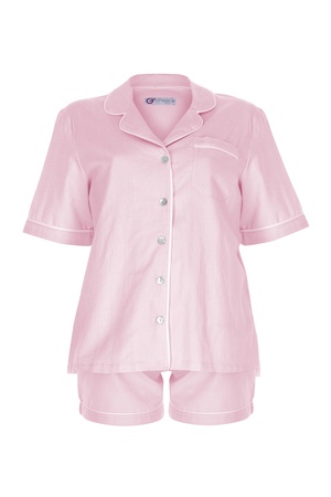 LİNEN - KISA KOLLU ÜST - ŞORT PİJAMA TAKIM - PEMBE