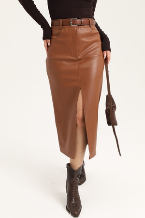 Кожаная юбка миди