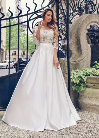 Alice<br> Anna RosyBrown saten ve dantel gelinlik