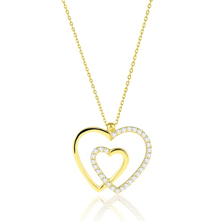 Even & Pétra 14 Ayar Altın Taşlı Kalp İçinde Kalp Kolye