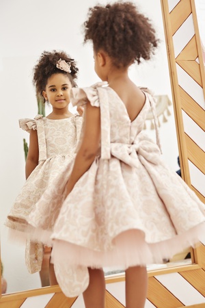 Платье из Парчи  с Бантами на Плечах Stok Kod: PXN 22515