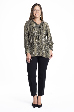 Плюс размер змеиная кожа с принтом галстук воротник