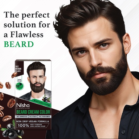 NISHA Mustache & Beard Cream Hair Color For Men, 100% Gray Coverage In 10 Minutes, Original Black, 1.35 Oz