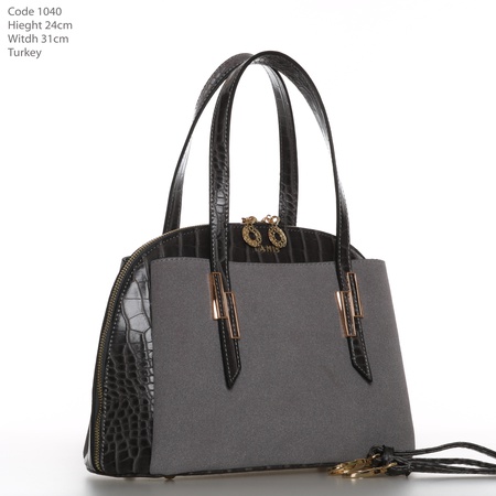 Bayan leopar desenli siyah rengi el ve omuz çantası