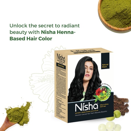 Nisha Hair Colour for Women - Natural Black, 60g (Pack of 1) | 100% Pure Henna-Based Powder Ammonia-Free