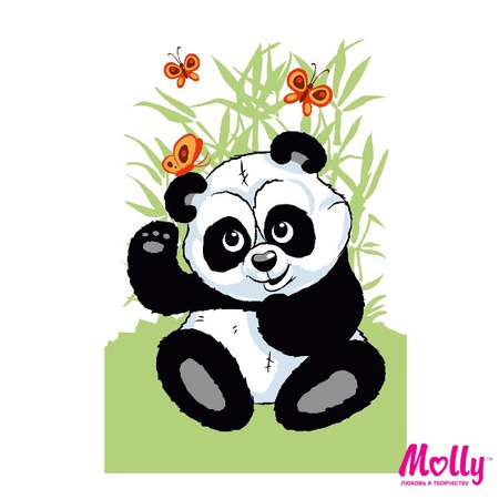 Раскраска по номерам Панда с бабочками