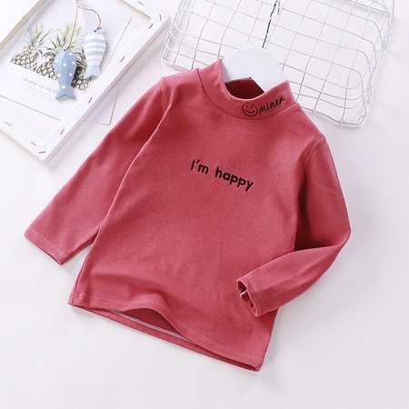 Детская нижняя рубашка I’m happy с длинным рукавом, теплая осенне-зимняя новая детская футболка с высоким воротником, детская одинарная куртка, детская одежда