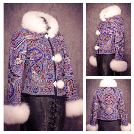 Жакеты с натуральным мехом песца в русском стиле