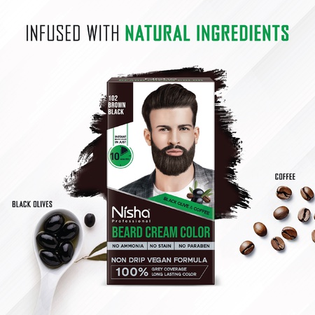 NISHA Mustache & Beard Cream Hair Color For Men, 100% Gray Coverage In 10 Minutes, Original Black, 1.35 Oz