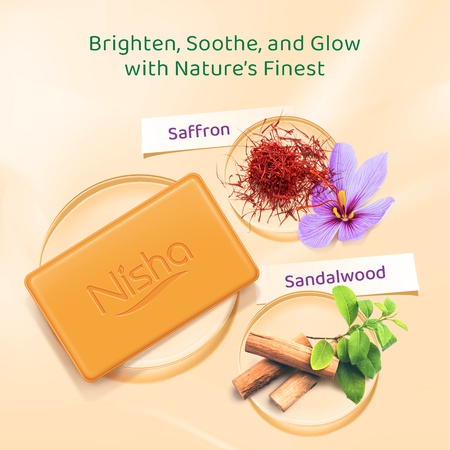 Nisha Soaps for Bath 100g Saffron & Sandal, Enriched with Natural Ingredients, Grade 1 Soaps, Ideal for All Skin Types