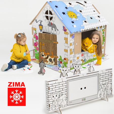 House-coloring from cardboard + TV + 4 animals