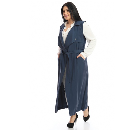 Büyük Beden Kemerli Uzun Yelek