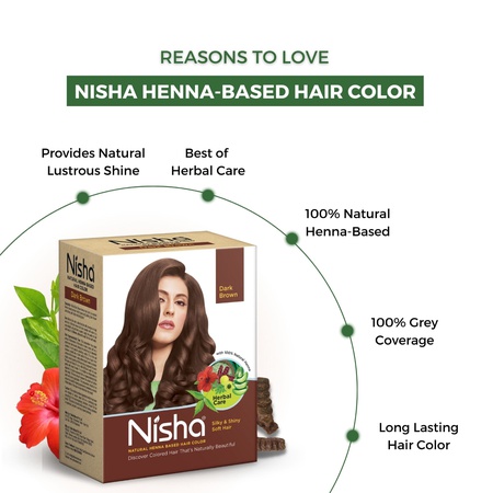 Nisha Hair Colour for Women - Dark Brown, 60g (Pack of 1) | 100% Pure Henna-Based Powder Ammonia-Free