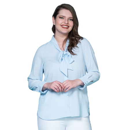 Büyük Beden Kravat Yaka Krep Gömlek