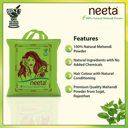 Neeta 100% Natural Henna Powder 1kg Rich Brown for Hair, Hands & Feet