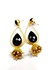 Black Diamond Stone In Golden Oval Earrings