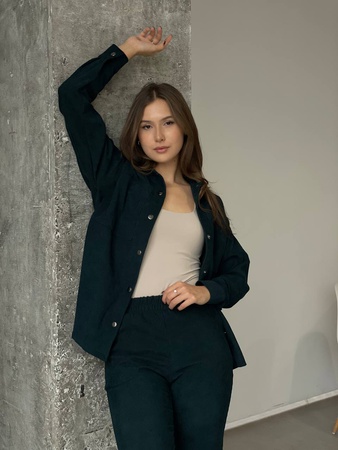 Fitilli kadife takım elbise gömlek+pantolon