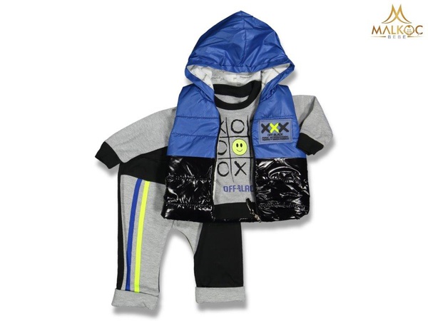 AGUMİNİ 90166-BABY BOY 9/18 MONTHS EMOJI-PRINTED 3-PIECES CLOTHING SET WITH A VEST