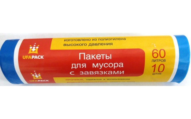 ПАКЕТЫ Д/МУСОРА ПВД 60 Л. 10 ШТ. С ЗАВЯЗКАМИ
