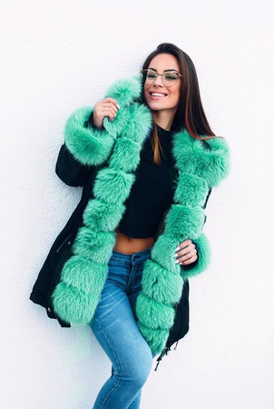 Парка Пальто - Водонепроницаемая ткань / капюшон, манжеты и переда из лисьего меха - стандартный крой