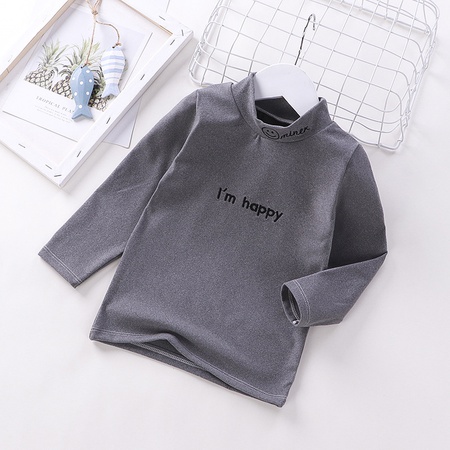 Детская нижняя рубашка I’m happy с длинным рукавом, теплая осенне-зимняя новая детская футболка с высоким воротником, детская одинарная куртка, детская одежда