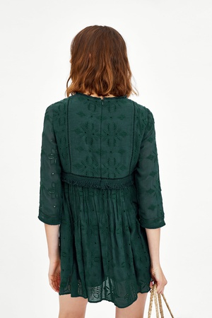 Jumpsuit dress with cutwork embroidery