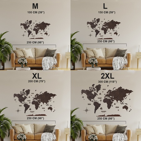 3D hacimsel ahşap dünya haritası, Boyut XL (200*120) KAHVERENGİ