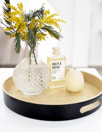 Yeni Tasarım Bambu Servis Tepsisi Vintage Boho Tarzı Bambu Yuvarlak Tepsi