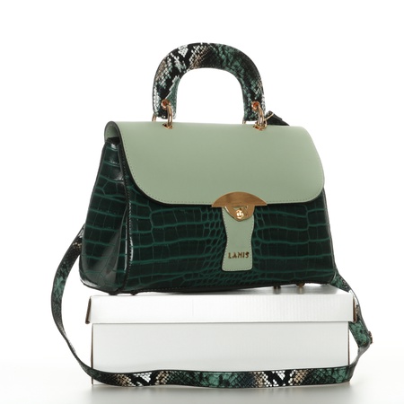 Lamis brand hand and shoulder handbag / imitation leather