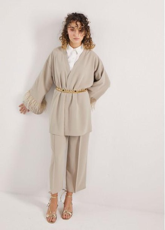 Beige Knitted Kimono Suit